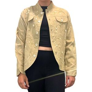 Bechamel Vintage Embellished Cotton Jacket Beige | Pearl Accents | Women's Small
